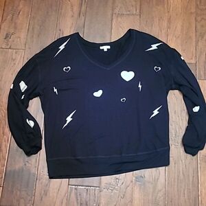 Kori black long-sleeved top with hearts & lightning bolts size Medium